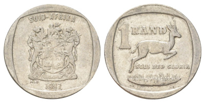ЮАР 1 ранд 1997 KM 164 медь плакированная никелем 4627-327