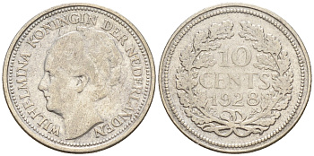 Нидерланды 10 центов 1928 Вильгельмина I (1890-1948) КМ 163 серебро    4160-1231