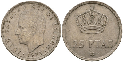 Испания 25 песет 1975 (79) Хуан Карлос I (1975-2014) KM 808 медно-никель 110-355