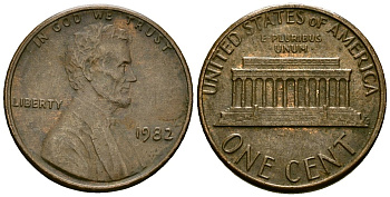 США 1 цент 1982 Линкольн KM 201 медь цинк 4136-218