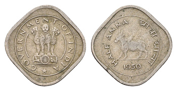 Индия 1/2 анна 1950 KM 2 медно-никель 3458-256