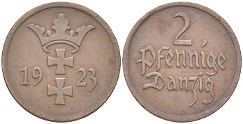 Данциг 2 пфеннига 1923 KM 141 бронза 4621-912