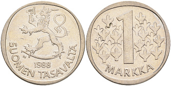 ФИНЛЯНДИЯ 1 МАРКА 1988 M KM 49а медно-никель 4556-755