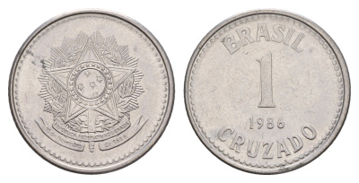 Бразилия 1 крузадо 1986 KM 605 нержавеющая сталь 4656-1235