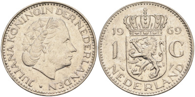 Нидерланды 1 гульден 1969 Юлиана (1948-1980) KM 184а никель 4171-114