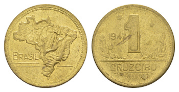 Бразилия 1 крузейро 1947 KM 558 алюминиевая бронза 4642-1211