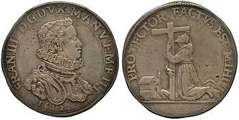 Мантуя 1 дукатон 1612 Франческо IV Гонзага, Святой Франциск Асизский, реставрация  Dav. 3931, Bignotti 7 (R2) серебро 00-000-00