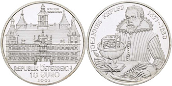 Австрия 10 евро 2002 замок Эггенберг, Иоганн Кеплер KM 3099 серебро PROOF 1068-2-62