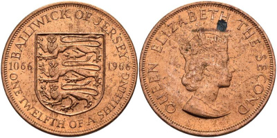 Джерси 1/12 шиллинга 1966 900 лет Нормандскому завоеванию KM 26 бронза UNC 4512-324