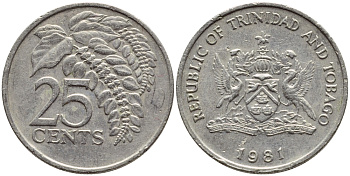Тринидад и Тобаго 25 центов 1981 цветок дикая пуансеттия KM 32 медно-никель 4396-762