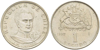 Чили 1 эскудо 1972 Хосе Мигель Каррера KM 197 медно-никель 4519-551