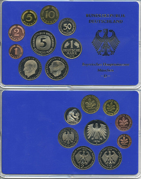 ФРГ набор из 9 монет 1976 D, официальный государственный набор, в пластике    PROOF  3540-11