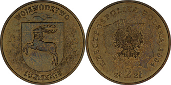 Польша 2 злотых 2004 MW, серия польские воеводства, Люблинское воеводство KM 514 нордик  UNC 4565-115