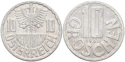 Австрия 10 грошей 1968 KM 2878 алюминий 4567-366