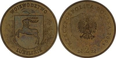 Польша 2 злотых 2004 MW, серия польские воеводства, Люблинское воеводство KM 514 нордик  UNC 4565-115
