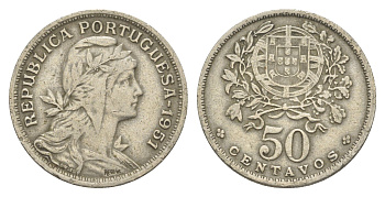 Португалия 50 сентаво 1951 KM 577 никель латунь 4605-1045