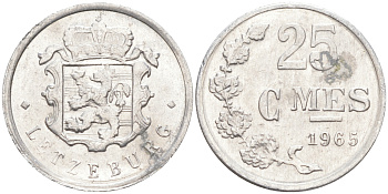 ЛЮКСЕМБУРГ 25 САНТИМОВ 1965 KM 45а.1 алюминий 4392-1349