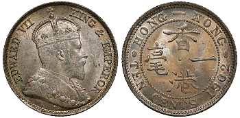 Гонконг 10 центов 1902 Эдуард VII (1901-1910) KM 13 серебро UNC 91-743