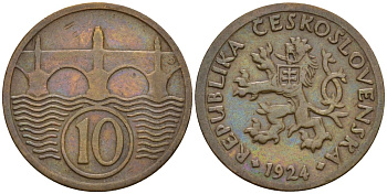 Чехословакия 10 геллеров 1924 KM 3 медь цинк 4152-663