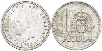 ИСПАНИЯ 1 ПЕСЕТА 1988 ХУАН КАРЛОС I (1975-) KM 821 алюминий 213-145