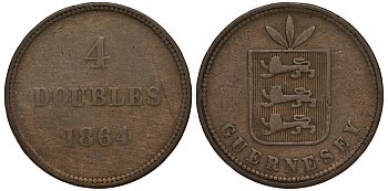 Гернси 4 дабла (дубля) 1864 KM 5 бронза 650-331