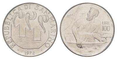 Сан-Марино 100 лир 1972 KM 20 нержавеющая сталь UNC 4648-226