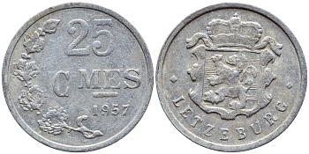 Люксембург 25 сантимов 1957 Шарлотта (1918-1964) KM 45a.1 алюминий 4398-824