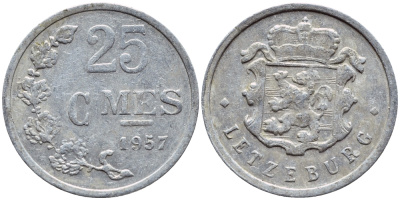 Люксембург 25 сантимов 1957 Шарлотта (1918-1964) KM 45a.1 алюминий 4398-824