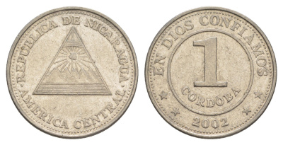 Никарагуа 1 кордоба 2002 KM 101 сталь плакированная никелем 4529-532