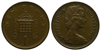 Великобритания 1 пенни 1979 Елизавета II (1952-2022) КМ 915, Spink B1 бронза 4384-745
