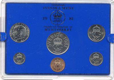Швеция набор монетного двора из 6 монет 1981 в пластике, Карл XVI Густав (1973- ) KM MS19 UNC 7-5-7-192