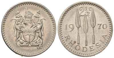 Родезия 2 1/2 цента 1970 Елизавета II (1952-2022) KM 11 медно-никель UNC 4617-141