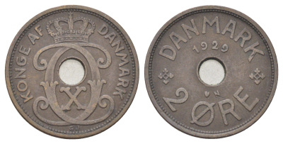 Дания 2 эре 1929 N, Кристиан X (1912-1947) KM 827 бронза 4701-752