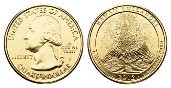 США 1/4 доллара (25 центов) 2012 Квотеры «Парки США» - Национальный парк Гавайские вулканы KM 522 медь плакированная золотом UNC 11-227-11