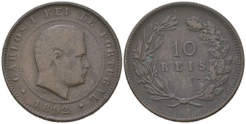 Португалия 10 реалов 1892 Карлуш I (1889-1908) KM 532 бронза 4171-1117