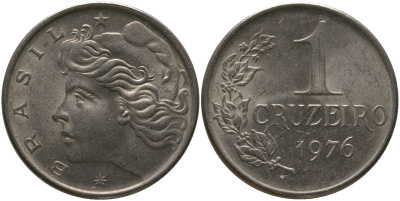 Бразилия 1 крузейро 1976 KM 581a, Schon 86a медно-никель 4565-131