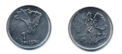 Бразилия 1 крузейро 1972 150 лет независимости KM 582 никель aUNC 51-5712