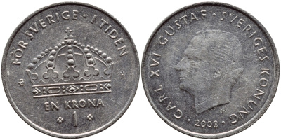 Швеция 1 крона 2003 Карл XVI Густав (1973- ) KM 894 медно-никель 3999-514