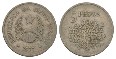 Гвинея-Бисау 5 песо 1977 KM 20 медно-никель 4626-552