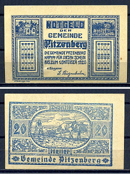 Питценберг (Австрия) 20 геллеров 1920 Jaksc/Pick?JPR0753-20 бумага UNC (пресс) 7556-31-1-2