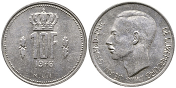 Люксембург 10 франков 1976 Герцог Жан (1964-2000) KM 57 никель 4379-1245
