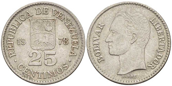 Венесуэла 25 сентимо 1978 Симон Боливар KM 50.1 никель 105-823