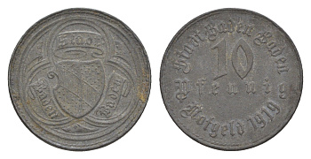 Баден-Баден 10 пфеннигов 1919 Funck 26.1, Men05 1200.1, Men18 1558.1 цинк 4636-941