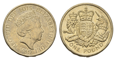 Великобритания 1 фунт 2015 Елизавета II (1952-2022), год-тип, Королевский герб Великобритании KM 1341 никель латунь 4675-735