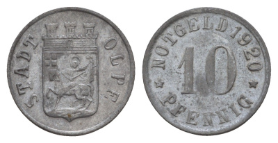 Ольпе 10 пфеннигов 1920 Funck 409.1, Men05 19907.1, Men22.2 24979.1 цинк 4659-357
