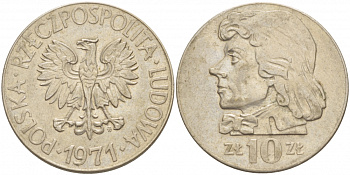 ПОЛЬША 10 ЗЛОТЫХ 1971 MW, ТАДЕУШ КОСТЮШКО KM 50a медно-никель UNC 4536-1232