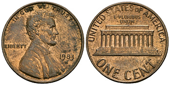 США 1 цент 1983 D, Линкольн KM 201b цинк плакированный медью 4136-233