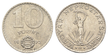 Венгрия 10 форинтов 1972 BP, статуя Свободы KM 595 никель 4653-1043