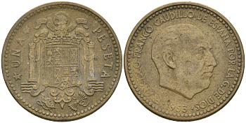 Испания 1 песета 1953 (?) Франсиско Франко (1939-1975) KM 775 алюминиевая бронза 3336-354