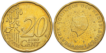 Нидерланды 20 евроцентов 2002 Беатрикс (1980-2013) KM 228 латунь 4543-224